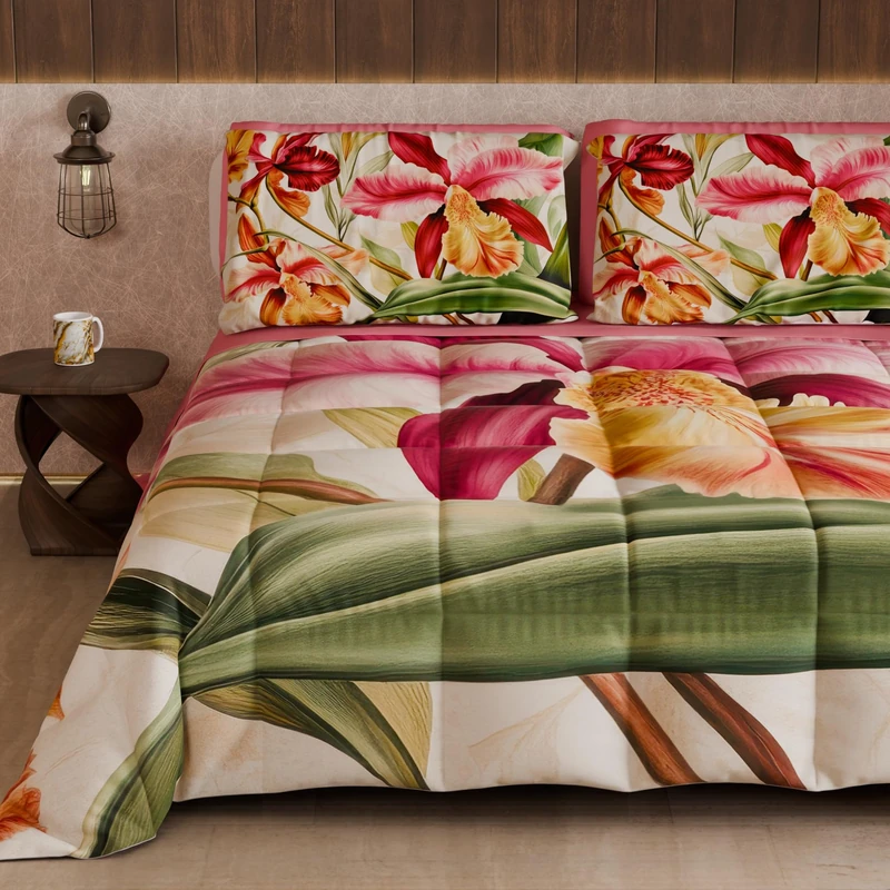 PETTI Artigiani Italiani - Winter Quilt, Winter Duvet, Double Sided Quilt, Solid Colour and Digital Floral Print 25 36, 100% Microfibre, Made in Italy