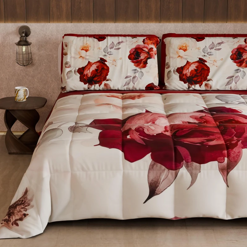 PETTI Artigiani Italiani - Winter Quilt, Winter Duvet, Double Sided Quilt, Solid Colour and Digital Floral Print 04 171, 100% Microfibre, Made in Italy