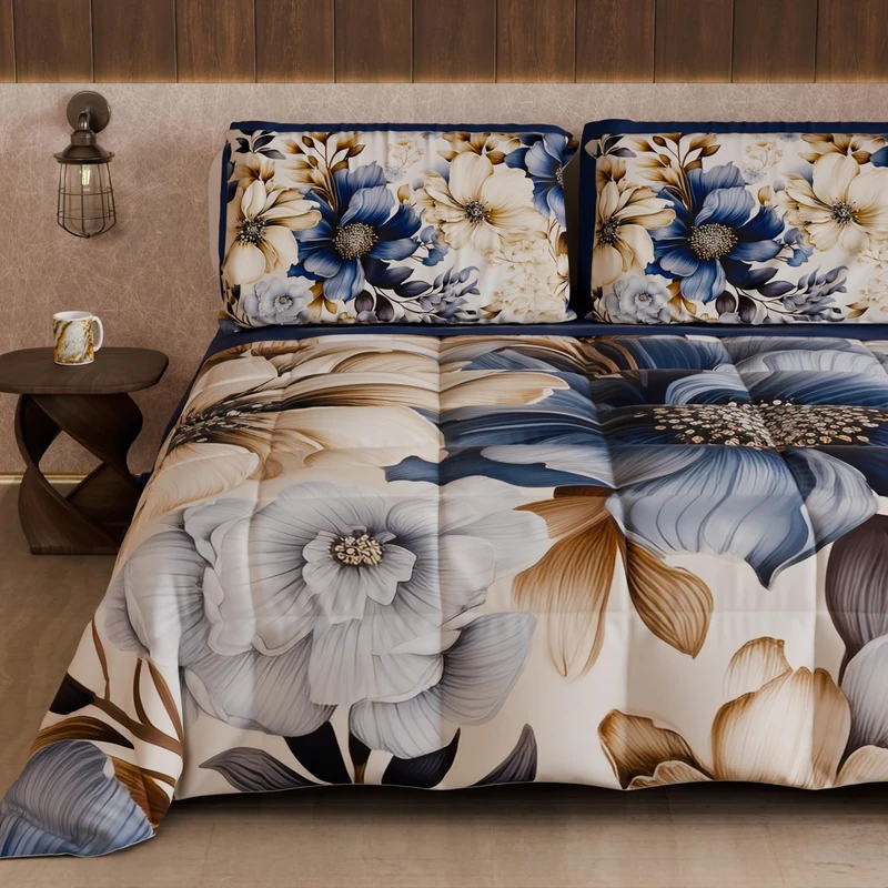 PETTI Artigiani Italiani - Winter Quilt, Winter Duvet, Double Sided Quilt, Solid Colour and Digital Floral Print 04 300, 100% Microfibre, Made in Italy