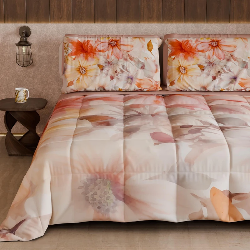 PETTI Artigiani Italiani - Winter Quilt, Winter Duvet, Double Sided Quilt, Solid Colour and Digital Floral Print 25 1, 100% Microfibre, Made in Italy