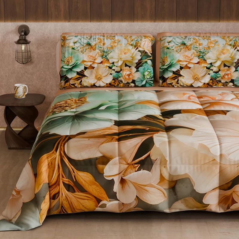 PETTI Artigiani Italiani - Winter Quilt, Winter Duvet, Double Sided Quilt, Solid Colour and Digital Floral Print 05 9, 100% Microfibre, Made in Italy