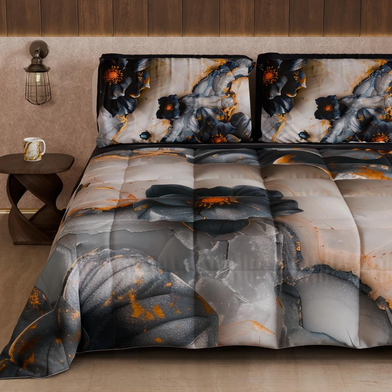 PETTI Artigiani Italiani - Winter Quilt, Winter Duvet, Double Sided Single Quilt Solid Colour and Digital Floral Print 06 18, 100% Microfibre, Made in Italy