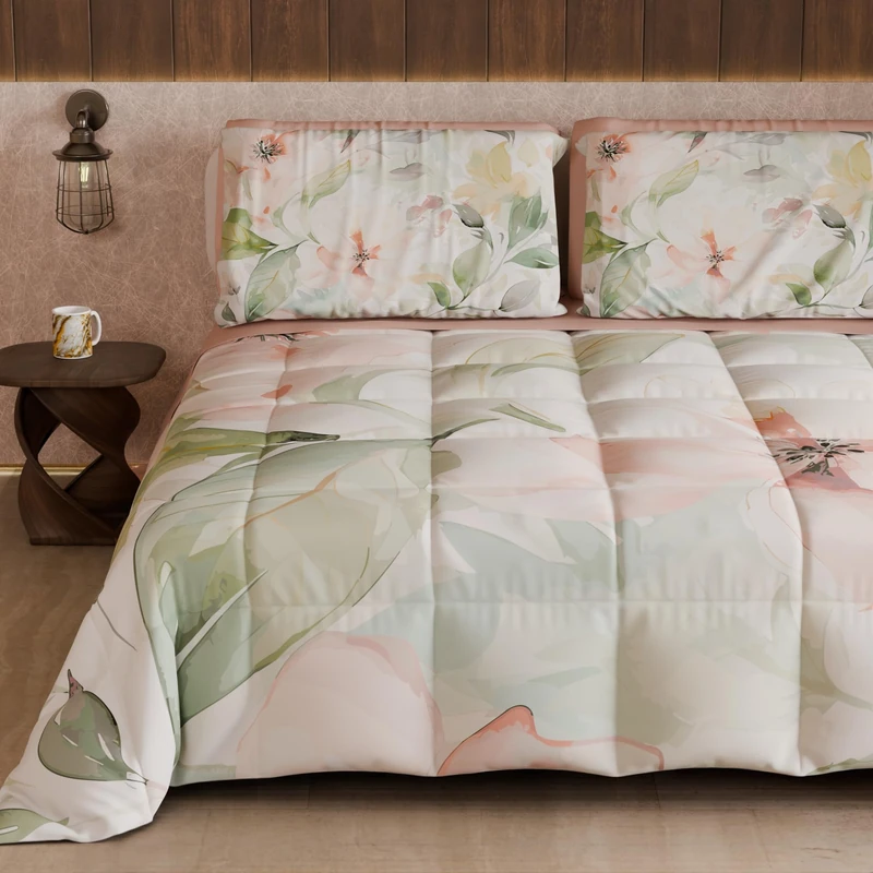 PETTI Artigiani Italiani - Winter Quilt, Winter Duvet, Double Sided Single Quilt Solid Colour and Digital Floral Print 04 143, 100% Microfibre, Made in Italy