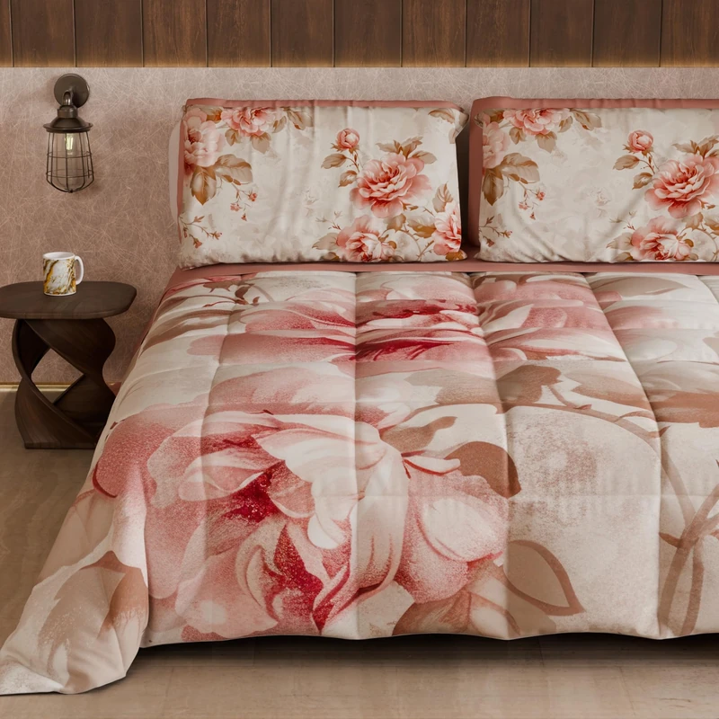 PETTI Artigiani Italiani - Winter Quilt, Winter Duvet, Double Sided Quilt, Solid Colour and Digital Floral Print 04 156, 100% Microfibre, Made in Italy