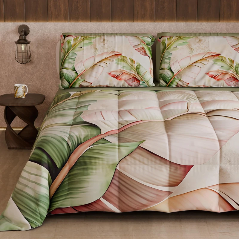 PETTI Artigiani Italiani - Winter Quilt, Winter Duvet, Double Sided Quilt, Solid Colour and Digital Floral Print 25 191, 100% Microfibre, Made in Italy