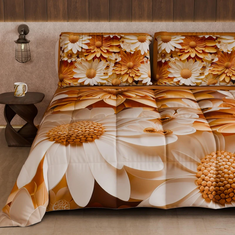 PETTI Artigiani Italiani - Winter Quilt, Winter Duvet, Double Sided Quilt, Solid Colour and Digital Floral Print 05 2, 100% Microfibre, Made in Italy