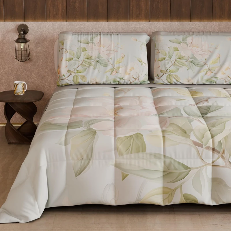 PETTI Artigiani Italiani - Winter Quilt, Winter Duvet, Double Sided Quilt, Solid Colour and Digital Floral Print 25 172, 100% Microfibre, Made in Italy