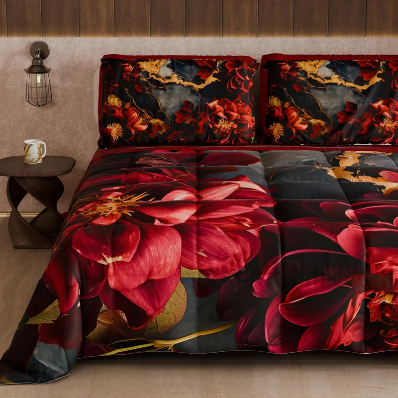 PETTI Artigiani Italiani - Winter Quilt, Winter Duvet, Double Sided Single Quilt Solid Colour and Digital Floral Print 06 16, 100% Microfibre, Made in Italy