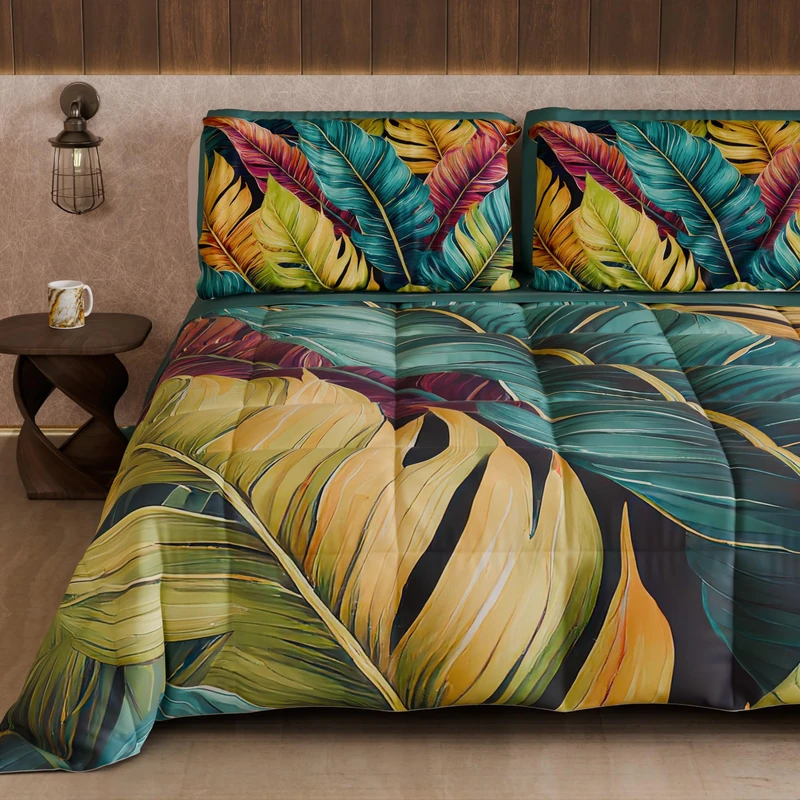 PETTI Artigiani Italiani - Winter Quilt, Winter Duvet, Double Sided Quilt, Solid Colour and Digital Floral Print 04 199, 100% Microfibre, Made in Italy