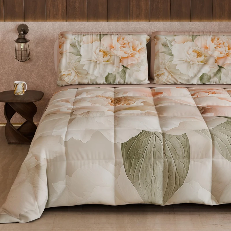 PETTI Artigiani Italiani - Winter Quilt, Winter Duvet, Double Sided Quilt, Solid Colour and Digital Floral Print 25 40, 100% Microfibre, Made in Italy