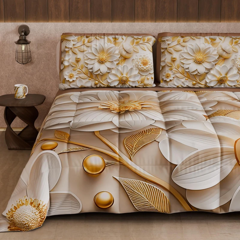 PETTI Artigiani Italiani - Winter Quilt, Winter Duvet, Double Sided Quilt, Solid Colour and Digital Floral Print 05 13, 100% Microfibre, Made in Italy