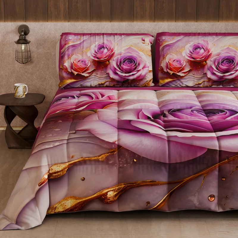 PETTI Artigiani Italiani - Winter Quilt, Winter Duvet, Double Sided Quilt, Solid Colour and Digital Floral Print 06 8, 100% Microfibre, Made in Italy