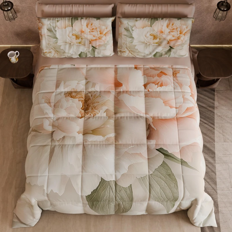 PETTI Artigiani Italiani - Winter Quilt, Winter Duvet, Double Sided Single Quilt Solid Colour and Digital Floral Print 25 40, 100% Microfibre, Made in Italy - Image 1
