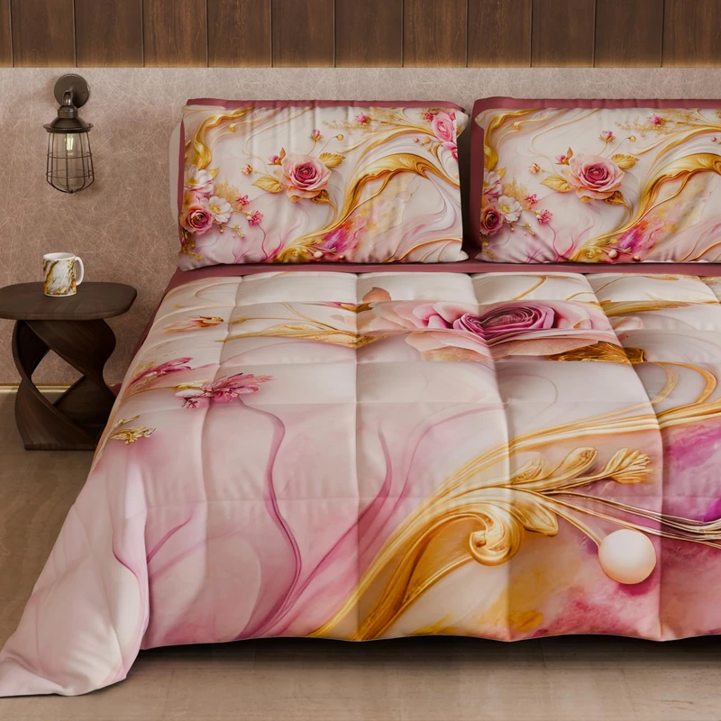 PETTI Artigiani Italiani - Winter Quilt, Winter Duvet, Double Sided Quilt, Solid Colour and Digital Floral Print 06 6, 100% Microfibre, Made in Italy
