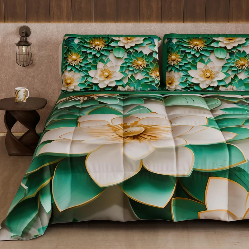 PETTI Artigiani Italiani - Winter Quilt, Winter Duvet, Double Sided Quilt, Solid Colour and Digital Floral Print 05 7, 100% Microfibre, Made in Italy