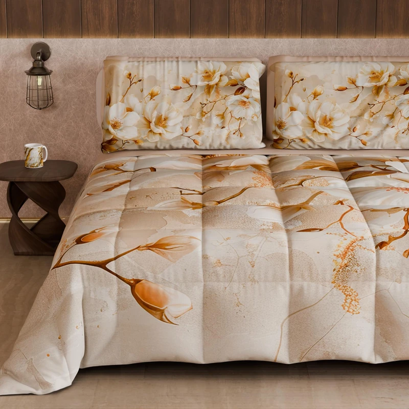 PETTI Artigiani Italiani - Winter Quilt, Winter Duvet, Double Sided Quilt, Solid Colour and Digital Floral Print 25 12, 100% Microfibre, Made in Italy