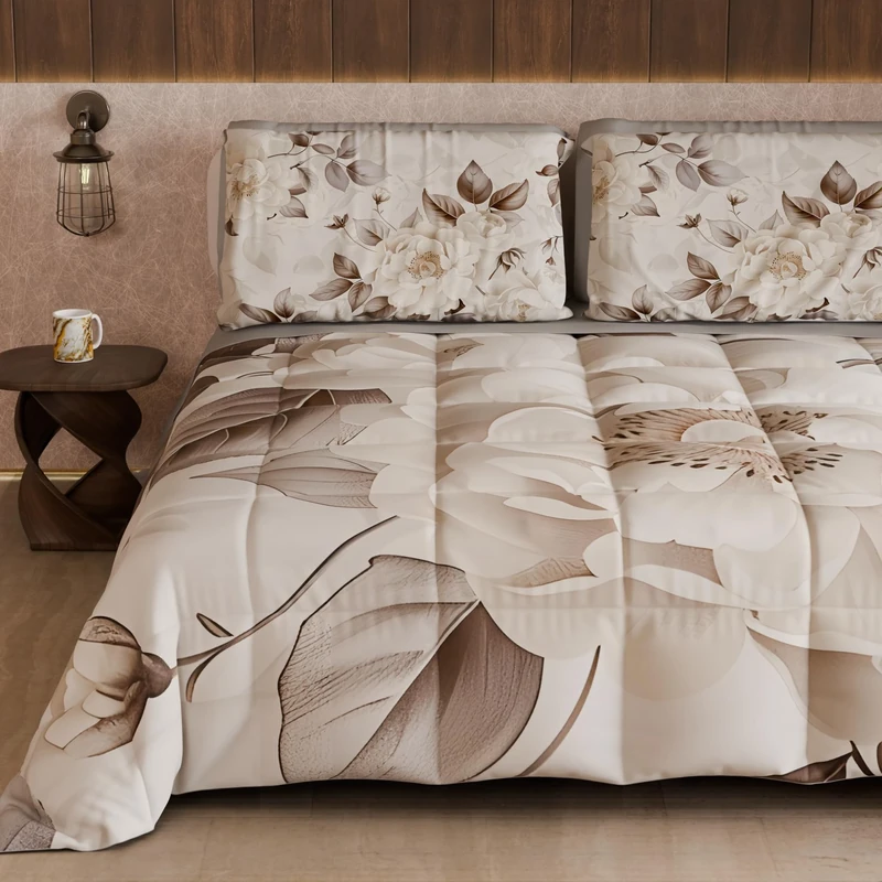 PETTI Artigiani Italiani - Winter Quilt, Winter Duvet, Double Sided Quilt, Solid Colour and Digital Floral Print 04 133, 100% Microfibre, Made in Italy