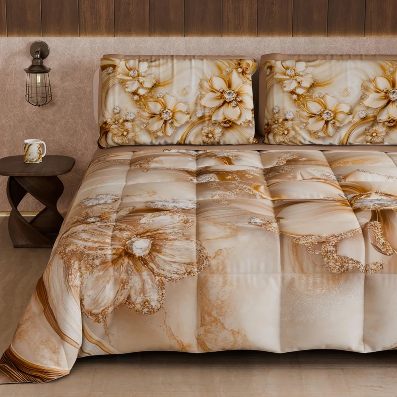 PETTI Artigiani Italiani - Winter Quilt, Winter Duvet, Double Sided Quilt, Solid Colour and Digital Floral Print 06 13, 100% Microfibre, Made in Italy