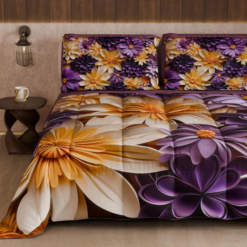 PETTI Artigiani Italiani - Winter Quilt, Winter Duvet, Double Sided Quilt, Solid Colour and Digital Floral Print 05 4, 100% Microfibre, Made in Italy