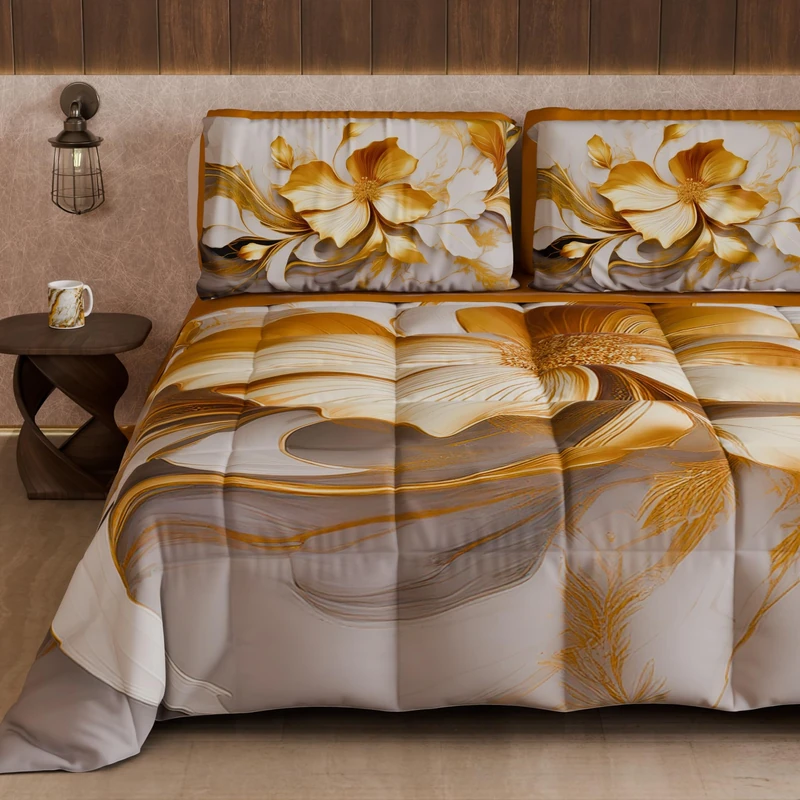 PETTI Artigiani Italiani - Winter Quilt, Winter Duvet, Double Sided Quilt, Solid Colour and Digital Floral Print 06 20, 100% Microfibre, Made in Italy