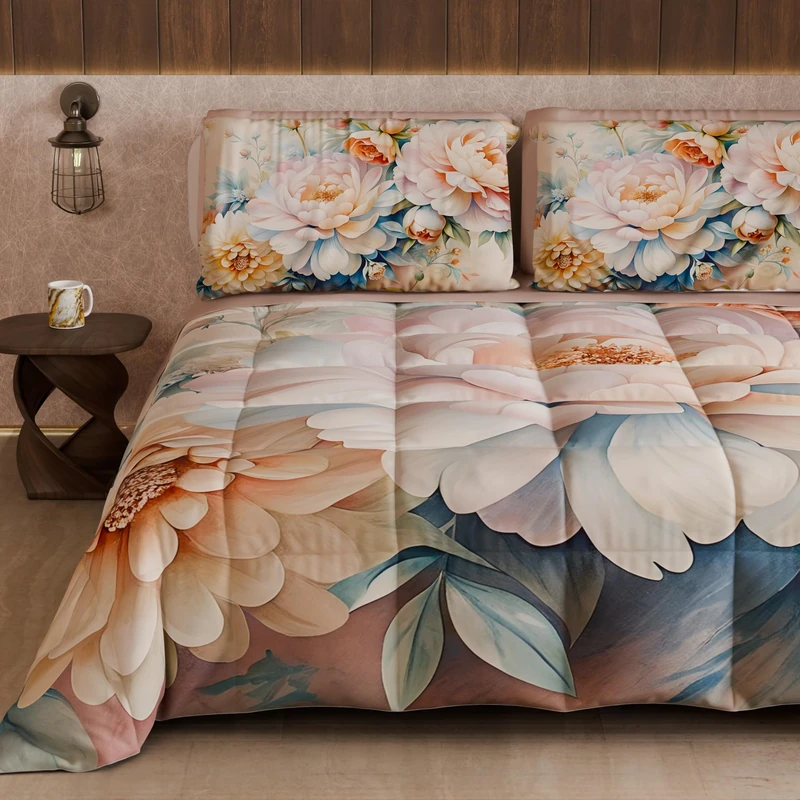 PETTI Artigiani Italiani - Winter Quilt, Winter Duvet, Double Sided Quilt, Solid Colour and Digital Floral Print 25 35, 100% Microfibre, Made in Italy