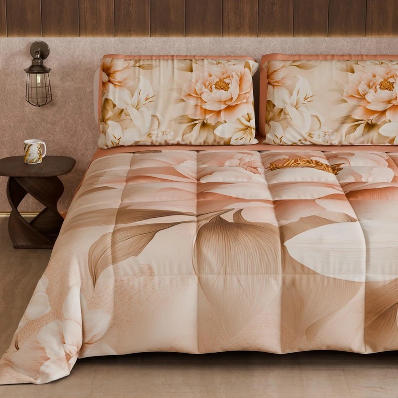 PETTI Artigiani Italiani - Winter Quilt, Winter Duvet, Double Sided Quilt, Solid Colour and Digital Floral Print 25 26, 100% Microfibre, Made in Italy