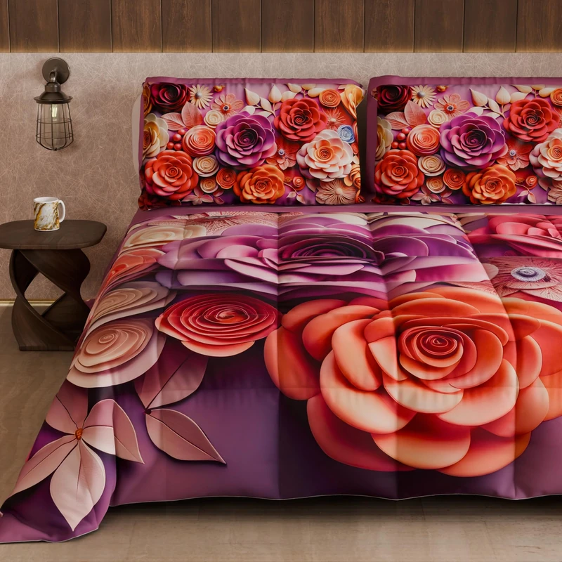 PETTI Artigiani Italiani - Winter Quilt, Winter Duvet, Double Sided Quilt, Solid Colour and Digital Floral Print 05 17, 100% Microfibre, Made in Italy - Image 1