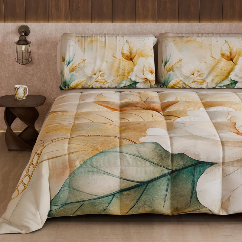 PETTI Artigiani Italiani - Winter Quilt, Winter Duvet, Double Sided Quilt, Solid Colour and Digital Floral Print 25 154, 100% Microfibre, Made in Italy