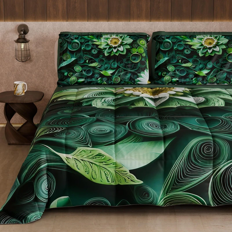 PETTI Artigiani Italiani - Winter Quilt, Winter Duvet, Double Sided Quilt, Solid Colour and Digital Floral Print 05 22, 100% Microfibre, Made in Italy