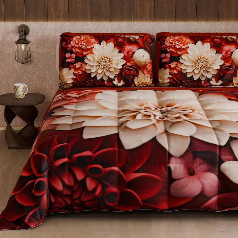 PETTI Artigiani Italiani - Winter Quilt, Winter Duvet, Double Sided Quilt, Solid Colour and Digital Floral Print 05 24, 100% Microfibre, Made in Italy