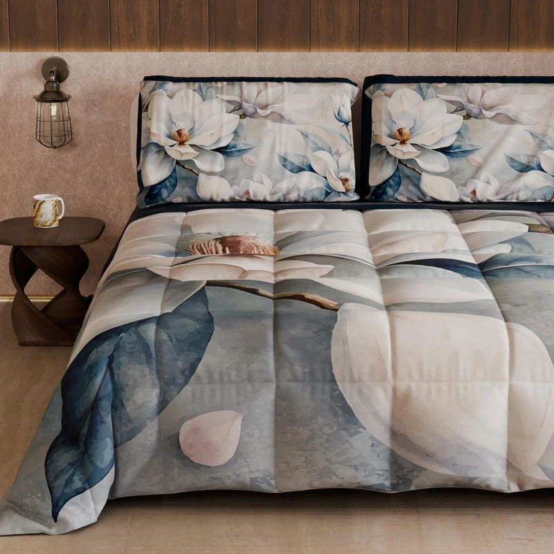 PETTI Artigiani Italiani - Winter Quilt, Winter Duvet, Double Sided Single Quilt Solid Colour and Digital Floral Print 25 14, 100% Microfibre, Made in Italy