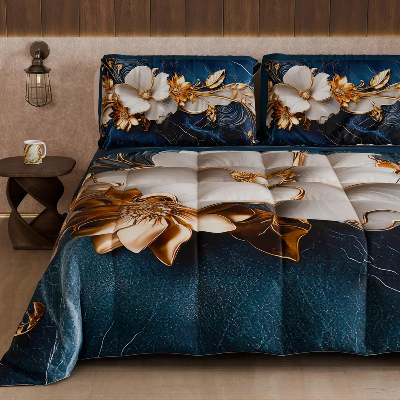 PETTI Artigiani Italiani - Winter Quilt, Winter Duvet, Double Sided Quilt, Solid Colour and Digital Floral Print 06 5, 100% Microfibre, Made in Italy