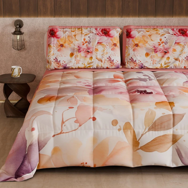 PETTI Artigiani Italiani - Winter Quilt, Winter Duvet, Double Sided Single Quilt Solid Colour and Digital Floral Print 25 2, 100% Microfibre, Made in Italy