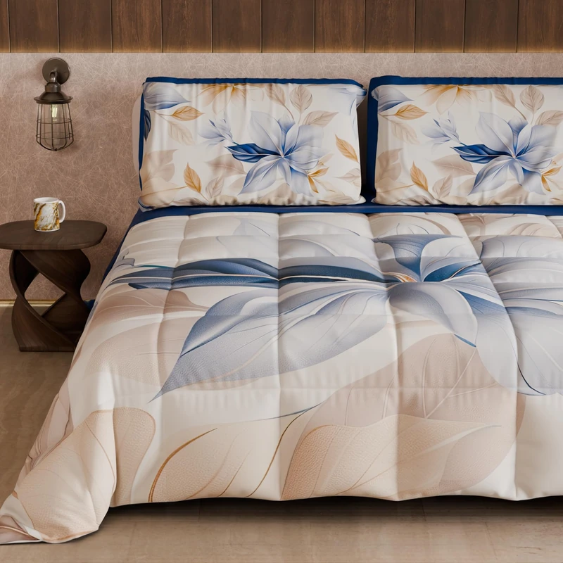 PETTI Artigiani Italiani - Winter Quilt, Winter Duvet, Double Sided Single Quilt Solid Colour and Digital Floral Print 25 164, 100% Microfibre, Made in Italy