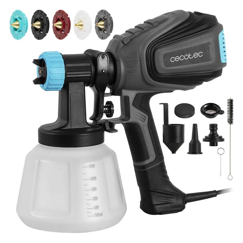 Cecotec TotalPaint 750 Paint Gun with 700 W Power, Includes 5 Nozzles, Capacity of 1200 ml, Maximum Flow Rate of 1000 ml/min, Fan for Working on Large Surfaces