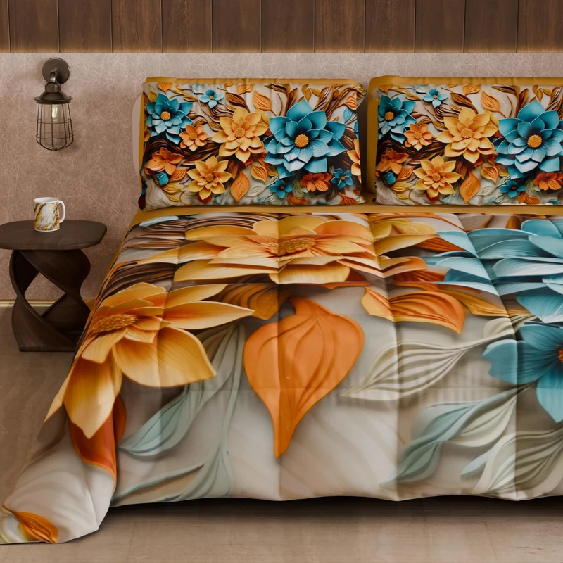 PETTI Artigiani Italiani - Winter Quilt, Winter Duvet, Double Sided Quilt, Solid Colour and Digital Floral Print 05 16, 100% Microfibre, Made in Italy