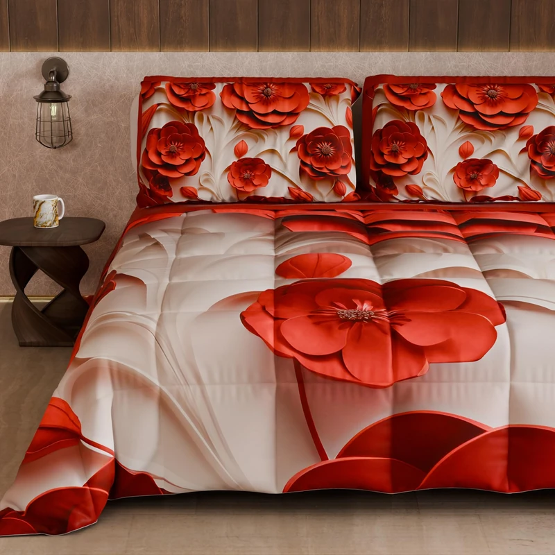 PETTI Artigiani Italiani - Winter Quilt, Winter Duvet, Double Sided Quilt, Solid Colour and Digital Floral Print 05 14, 100% Microfibre, Made in Italy