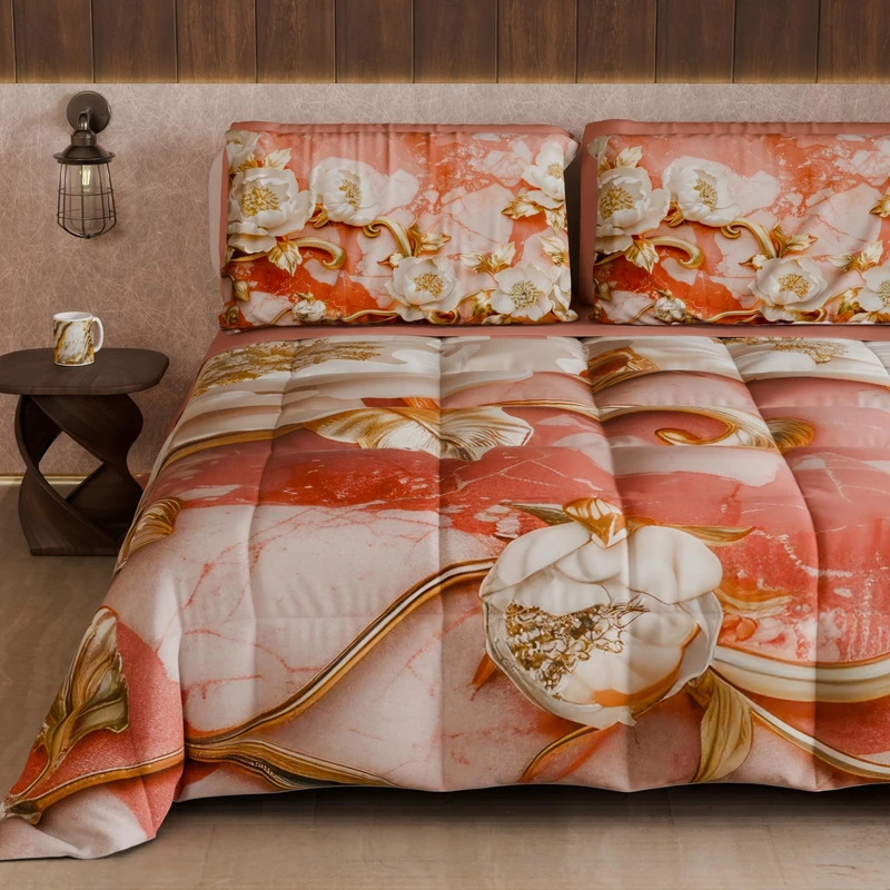 PETTI Artigiani Italiani - Winter Quilt, Winter Duvet, Double Sided Single Quilt Solid Colour and Digital Floral Print 06 11, 100% Microfibre, Made in Italy