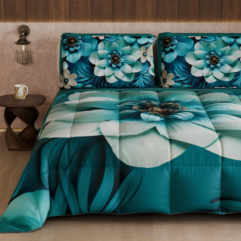 PETTI Artigiani Italiani - Winter Quilt, Winter Duvet, Double Sided Single Quilt Solid Colour and Digital Floral Print 05 21, 100% Microfibre, Made in Italy