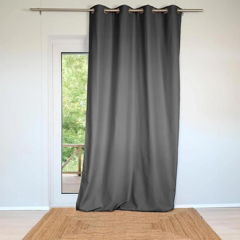 Fire Retardant FR Half-Woven Curtain 300 x 260 cm with 16 Silver Metal Eyelets Anthracite Colour Easy to Install and Clean Finish - Image 1