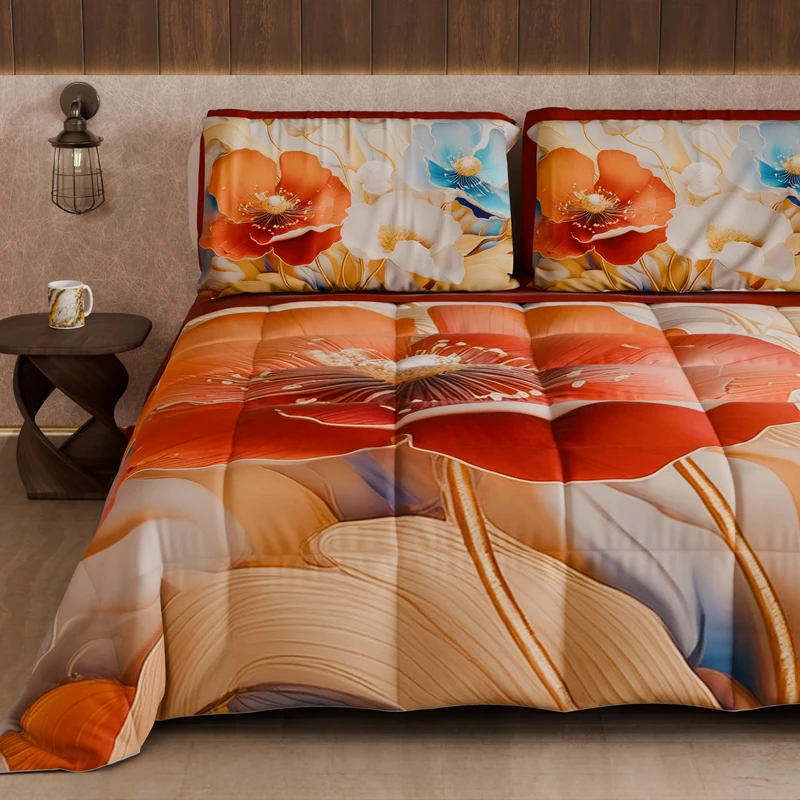 PETTI Artigiani Italiani - Winter Quilt, Winter Duvet, Double Sided Quilt, Solid Colour and Digital Floral Print 06 9, 100% Microfibre, Made in Italy