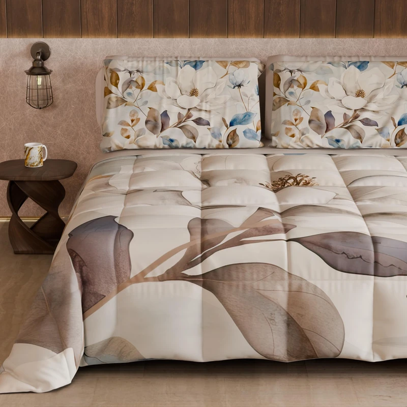 PETTI Artigiani Italiani - Winter Quilt, Winter Duvet, Double Sided Single Quilt Solid Colour and Digital Floral Print 25 16, 100% Microfibre, Made in Italy