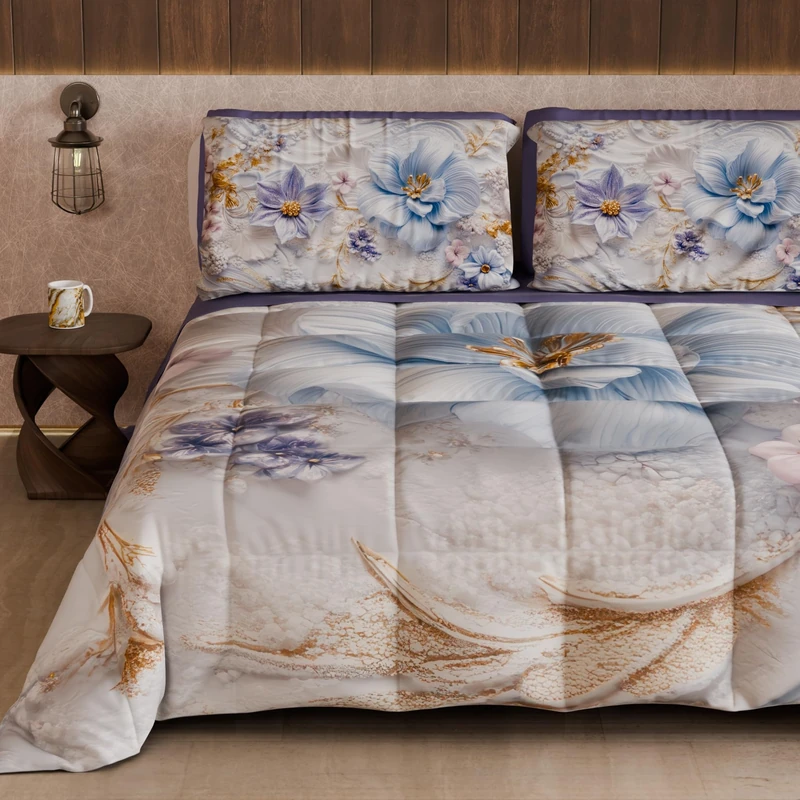 PETTI Artigiani Italiani - Winter Quilt, Winter Duvet, Double Sided Quilt, Solid Colour and Digital Floral Print 06 4, 100% Microfibre, Made in Italy