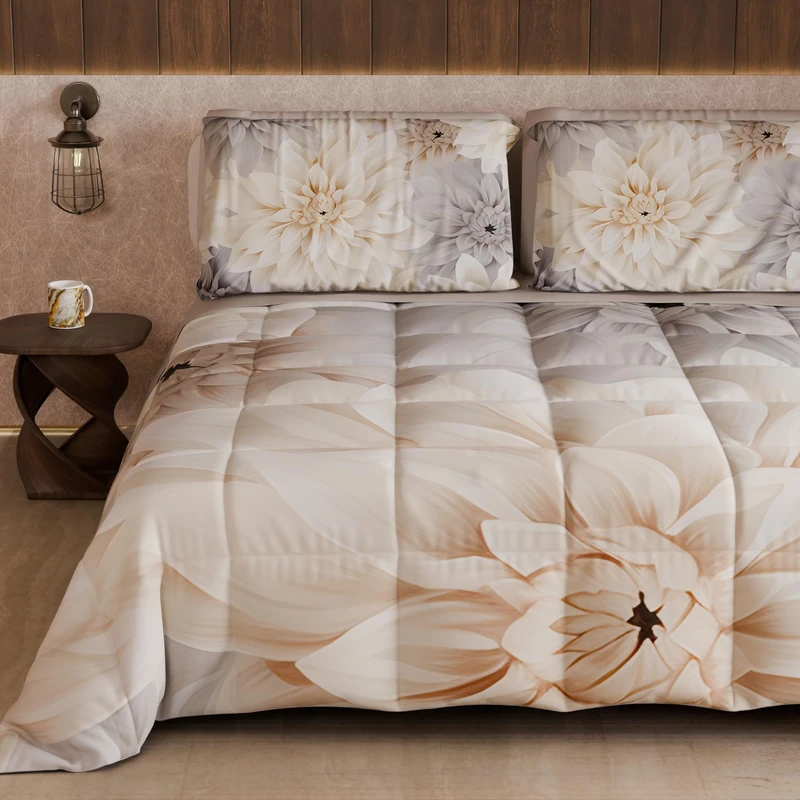 PETTI Artigiani Italiani - Winter Quilt, Winter Duvet, Double Sided Quilt, Solid Colour and Digital Floral Print 25 25, 100% Microfibre, Made in Italy