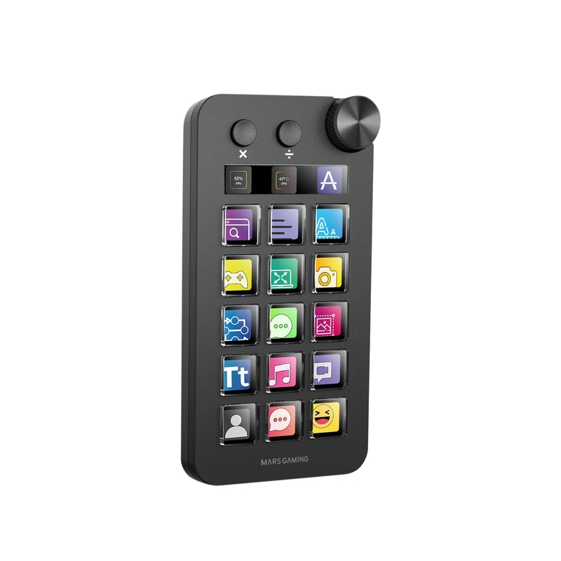 Mars Gaming MSD-NEO, Control Deck, 15 Customizable LCD Keys, Control Wheel and Dual Button, Extended Monitoring Display, Calculator and Numeric Pad, Software for Windows and macOS 10.15+, Black