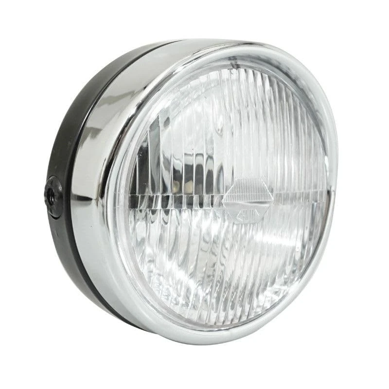 cyclingcolors Black Motorcycle Moped Front Light with Switch and Chrome Frame 140mm - Image 1