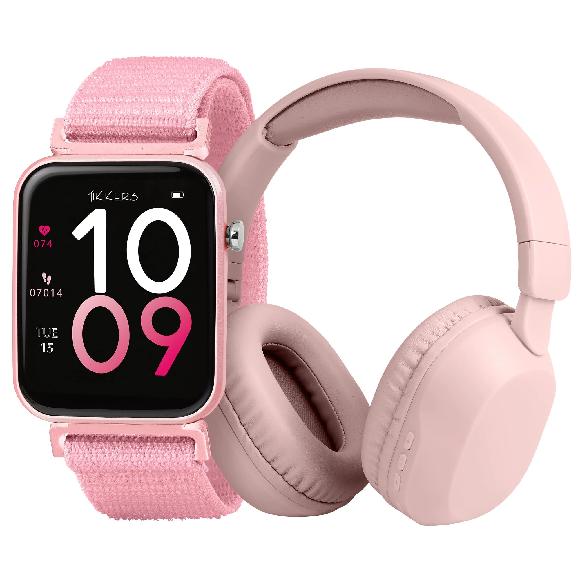 Tikkers Smart Series 13 - Pink Easy Release Fabric Strap Smart Watch & Headphone TKS13-0034-SET