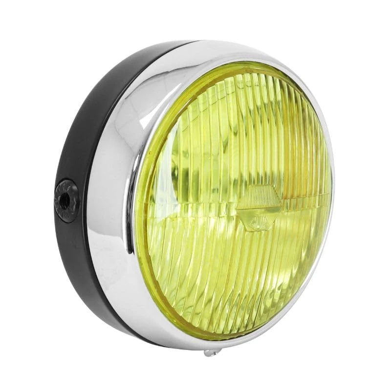 cyclingcolors Front Light Scooter Motorcycle Moped Round Black Chrome Glass Yellow Diameter 140 mm