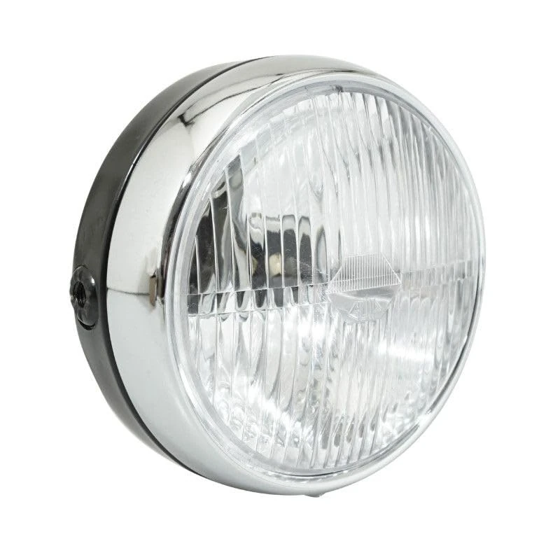 cyclingcolors Black Motorcycle Moped Front Light with Switch and Chrome Frame 140mm - Image 1