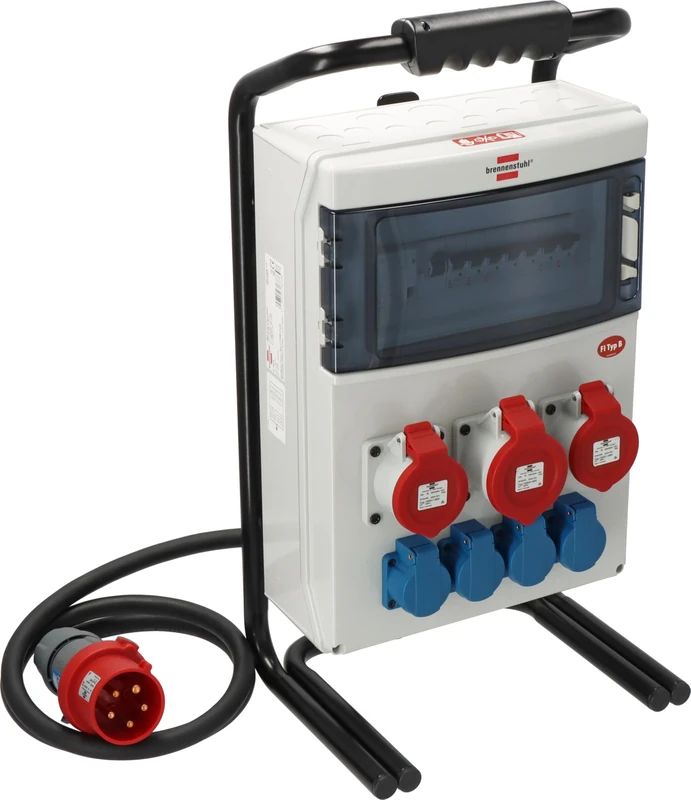 Brennenstuhl Portable Construction Power Distributor IP44 with FI Circuit Breaker Type B (with 32A CEE Plug, 2 m RN Cable, Sockets: 1 x CEE 400 V/32 A, 2 x CEE 400 V/16 A, 4 x Protective Contact 230 V